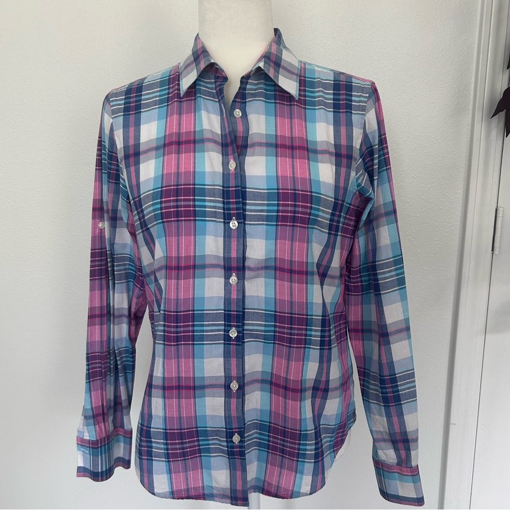 Brooks Brothers Vibrant Pink and Blue Check Shirt. Size 6
#0216